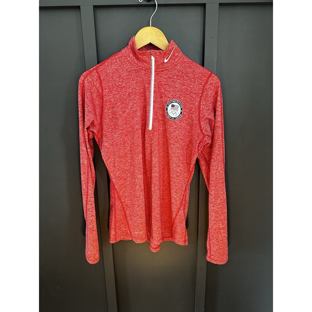 Team USA Olympic Nike Dri-FIT Heather Red 1/4 Quarter Zip Pullover Medium